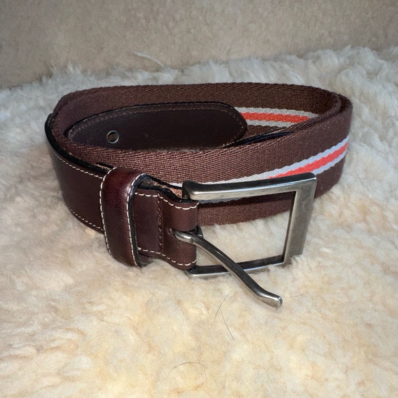 EUC Eddie Bauer Canvas Striped Leather Ends Belt 42” - Picture 1 of 4